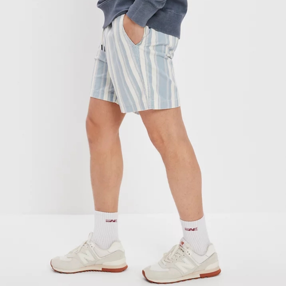 American Eagle Flex 5.5" Trekker Jogger Short Retro Indigo Stripe M